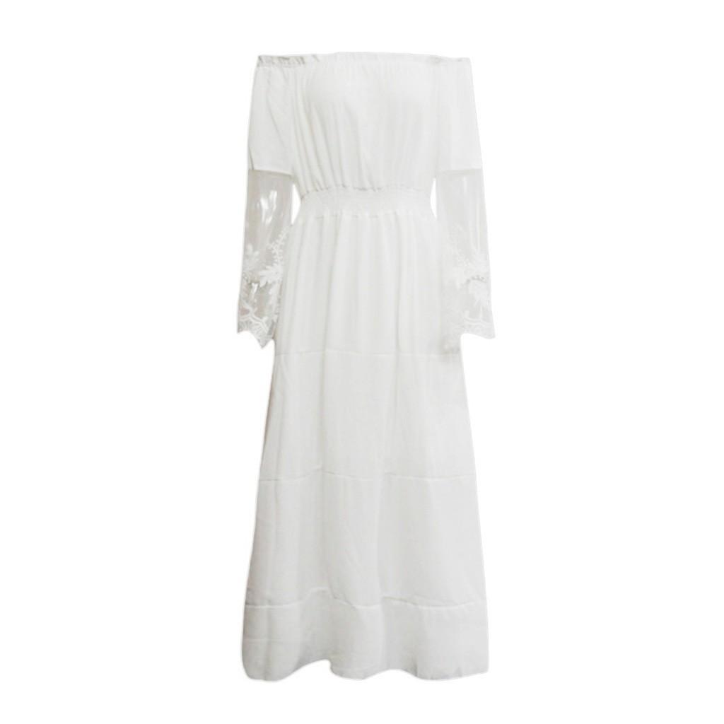 Women Off Shoulder Lace Maxi Dress Holiday Bohemian Style Long Dress with Short Sleeves and Flowy Silhouette for Summer