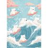 Retro Japanese Cartoons Animals Illustration Poster Wave Panda Cat Penguin Cute Animals Prints Kids Room Nursery Room Canvas Art