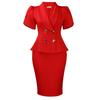 Women Plus Size Turn Down Collar Elegant Casual Two Piece Skirt Suit