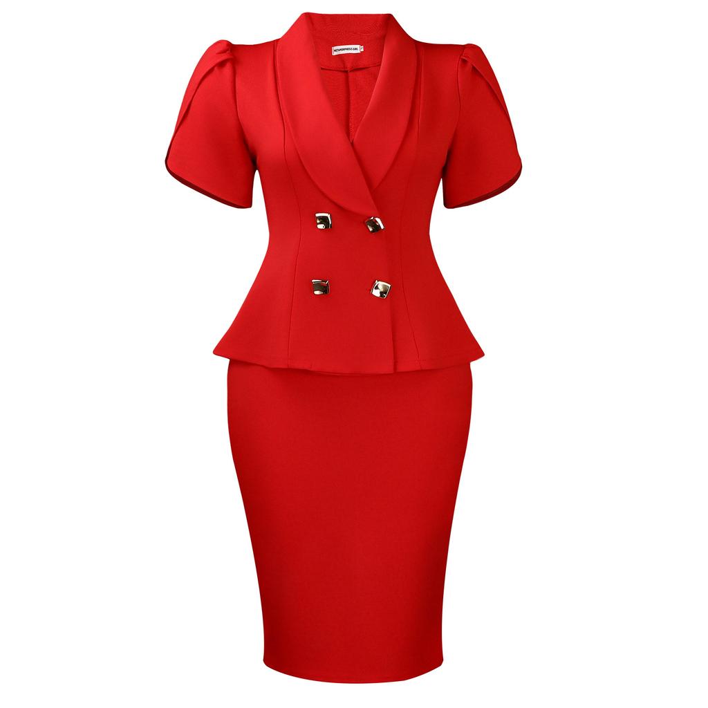 Women Plus Size Turn Down Collar Elegant Casual Two Piece Skirt Suit