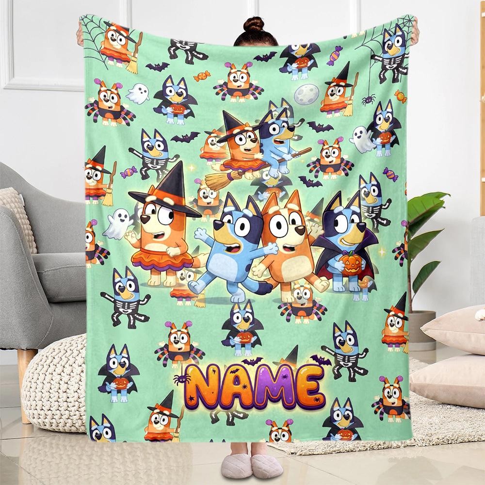 Bluey Friends Adventure Customize Text Blanket Multi-purpose Customizable Blanket Comfortable Perfect for Seaside Nap Sofa Bedding