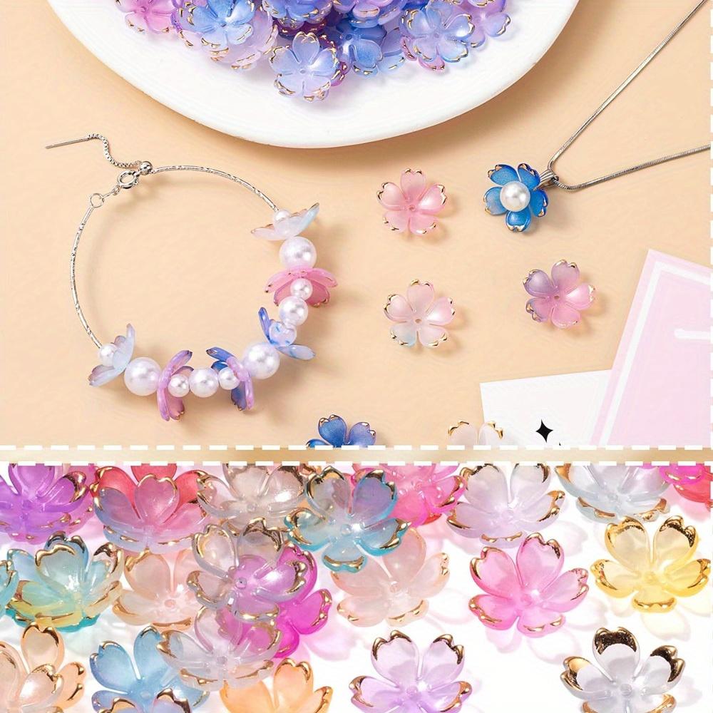 25/55/105pcs Acrylic Cherry Blossom Beads, Flower Shaped Spacer Beads, Five Petal Flower Beads DIY Summer Beach Ankle Bracelet Earrings Keychain