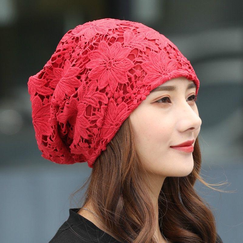 Damen Frühling Sommer Koreanischer Stil Vielseitiges Stirnband Hut Turban Hut Blume Dünn Atmungsaktiv Slouchy Hut Glatze Kappe