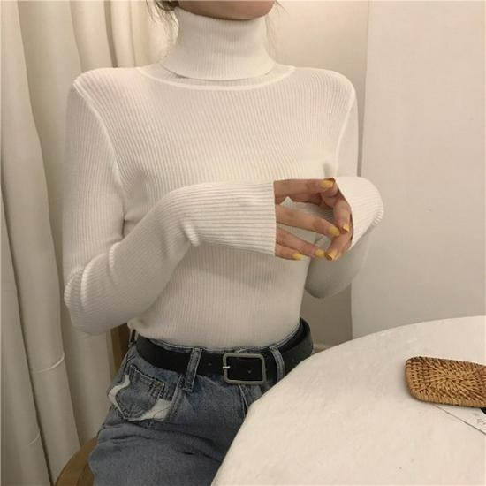 Women's Long-Sleeve Knitted Turtleneck Sweater - Slim Fit Solid Color Pullover for 2024 Autumn/Winter.