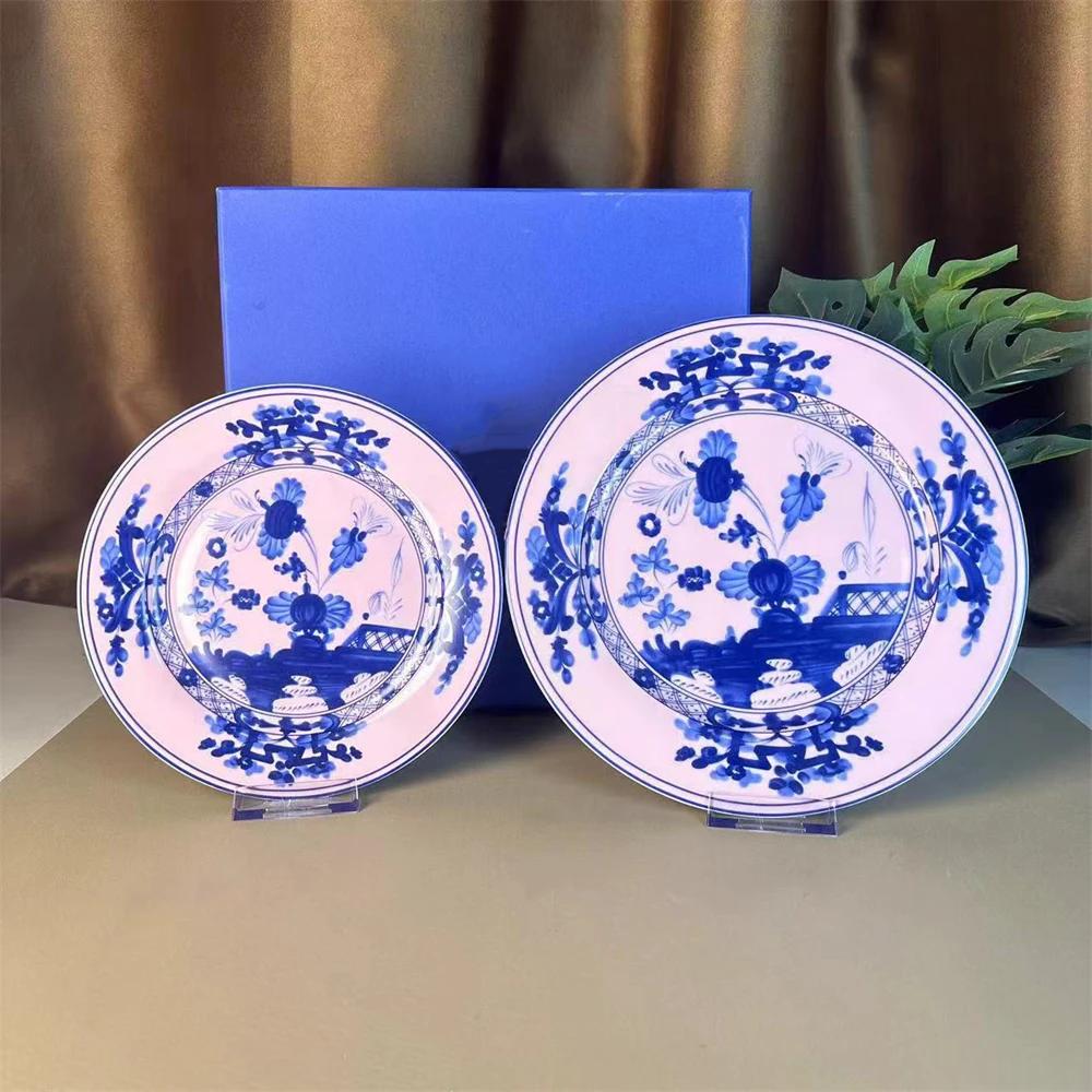 High-end Oriental Series Plate Coffee Cup And Saucer Mug Pink Purple Blue Printed Plate Cup And Saucer Suit Gift Box Tea Cup Set