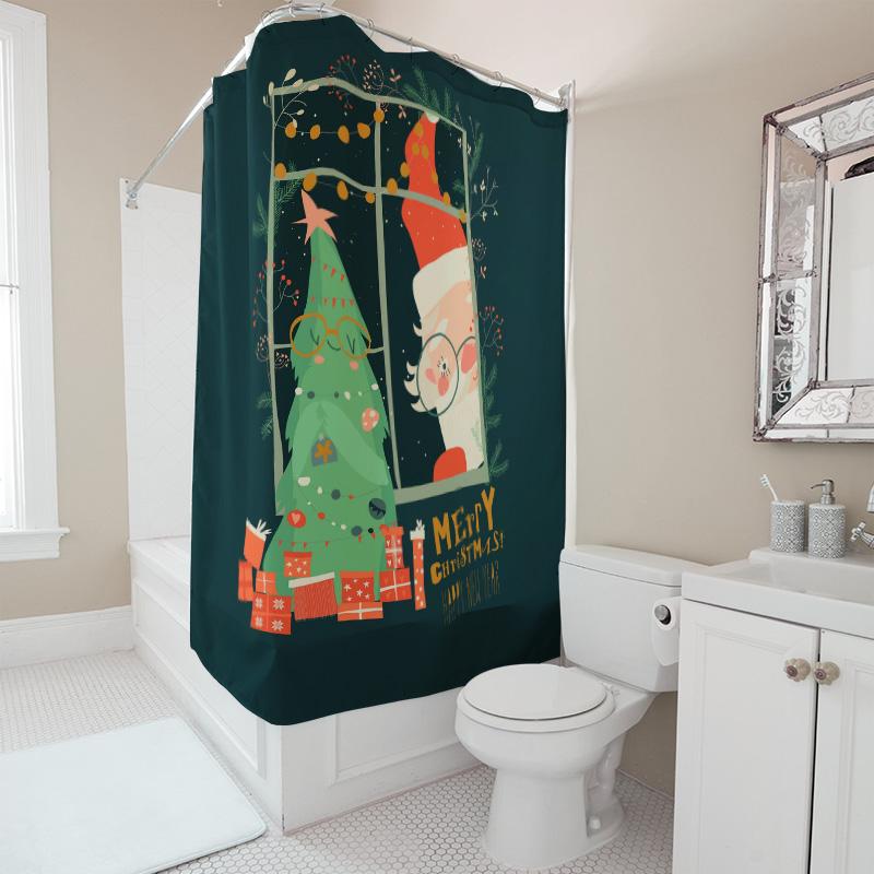 TU Kerst Douchegordijn Vrolijk Kerstfeest Feestelijk Patroon Waterdicht Decor Badkamer Stof Kerst Achtergrond