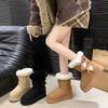 Slip-on Round Toe Winter Snow Boots Mid Heel Solid 2025 New Ladies Shoes Ankle Flat with Sewing Butterfly-knot Women's Boots