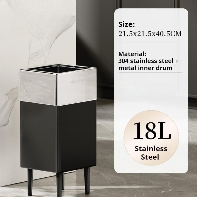 Stainless Steel Waste Bins Bathroom High-footed Trash Can Living Room Large Capacity Garbage Can Kitchen Food Dispose Litter Bin