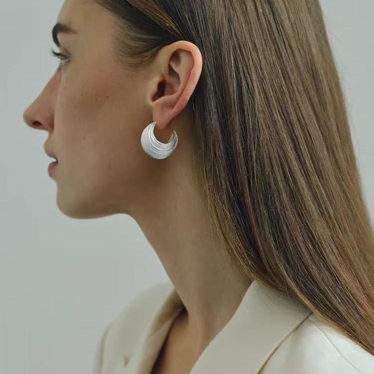 Versatile European & American Hook Craft Round Brushed Hoop Earrings - Niche, Fashionable, High-End Studs for Women