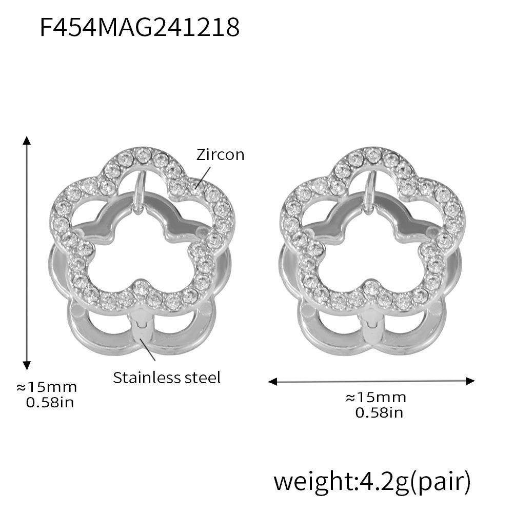 Qiong Yao Autumn/Winter Zircon Flower Earrings, Double-Sided Wear, 18K Gold-Plated.