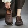 Johnature Retro Hollow-out Breathable Woven Genuine Leather Thick Soled Sandals Simple Women's Platform Shoes