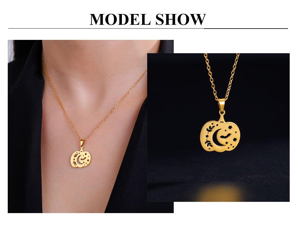 Cazador Halloween Pumpkin Bat Moon Necklace for Women Stainless Steel Pendant Chain Necklace Jewelry Party Gift 2026 Wholesale