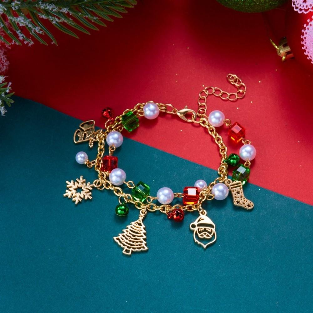 Red Green Christmas Beaded Bracelet Faux Pearls Holiday Wrist Band  Charm Lovers