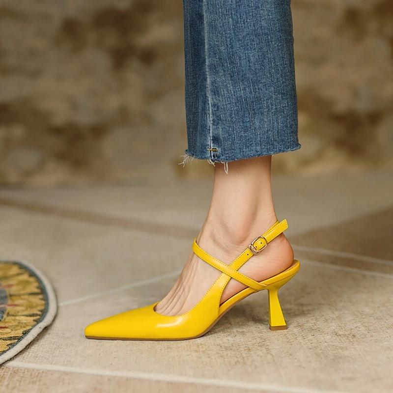 Fashion Summer Women Shoes Pointed Toe Thin Heel Women Sandals Genuine Leather Shoes for Women High Heels Party Shoes Zapatos Mujer