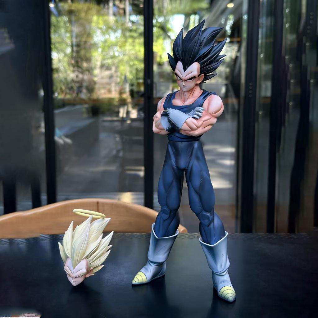 27cm/10.63inch Anime Dragon Ball Majin Vegeta Figure Replace Head Super Saiyan Action Figures Collection Model Toys Z Round Sensory Compression Bouncy