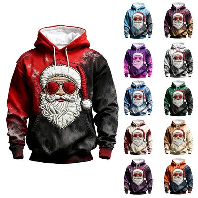 Men's Long Sleeve Hooded Sweatshirt with Christmas Graphic Print, Casual Pullover for Holiday and Winter Wear