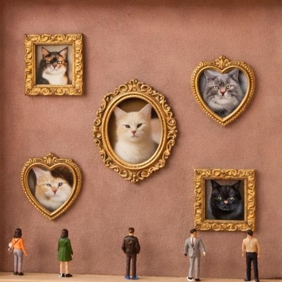 DIY Mini Museum Silhouette Box Personalized Photo Display Shadow Box Frame Kit with Mini Gold Frames Figurines Pet Memorial Gift for Home Bedroom Desk