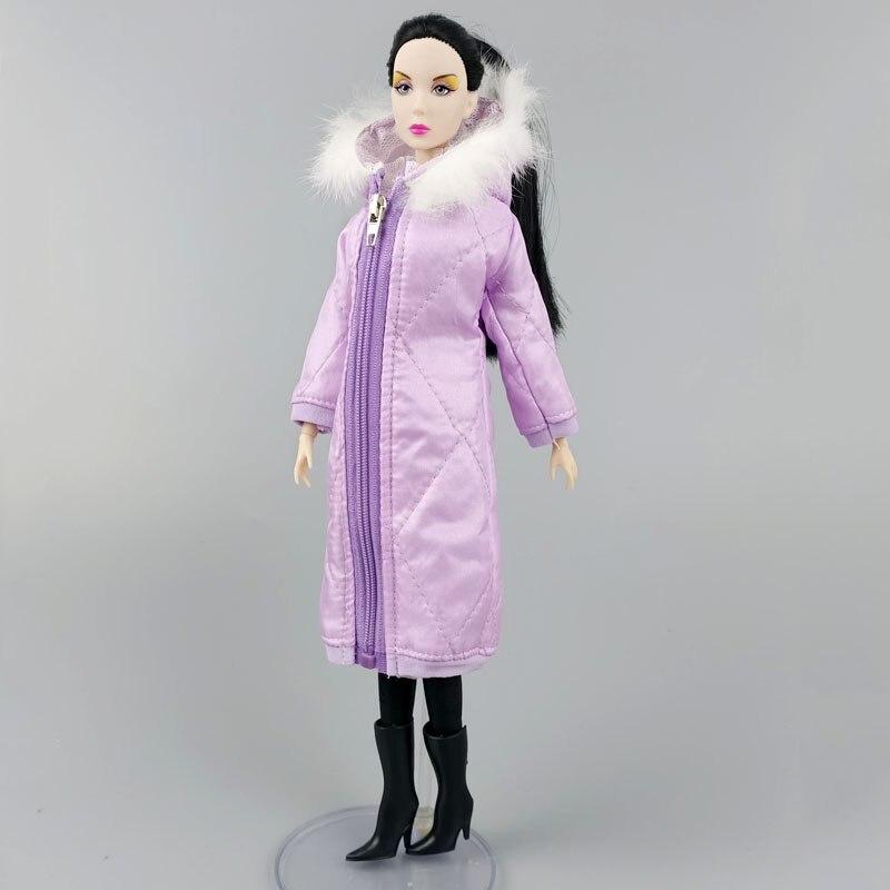 Lila warmer langer Wintermantel für Barbie-Puppen-Outfits, Kleidung, Hoodie, Parka für 1/6 BJD-Puppenjacke, 1:6 Puppenzubehör, Spielzeug