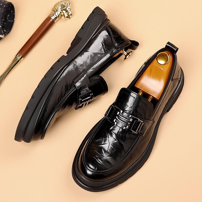 Designer Brand Men's Loafers British Style Thick Soled Business Dress Shoes Versatile Men's Leather Casual Shoes Classic Brown