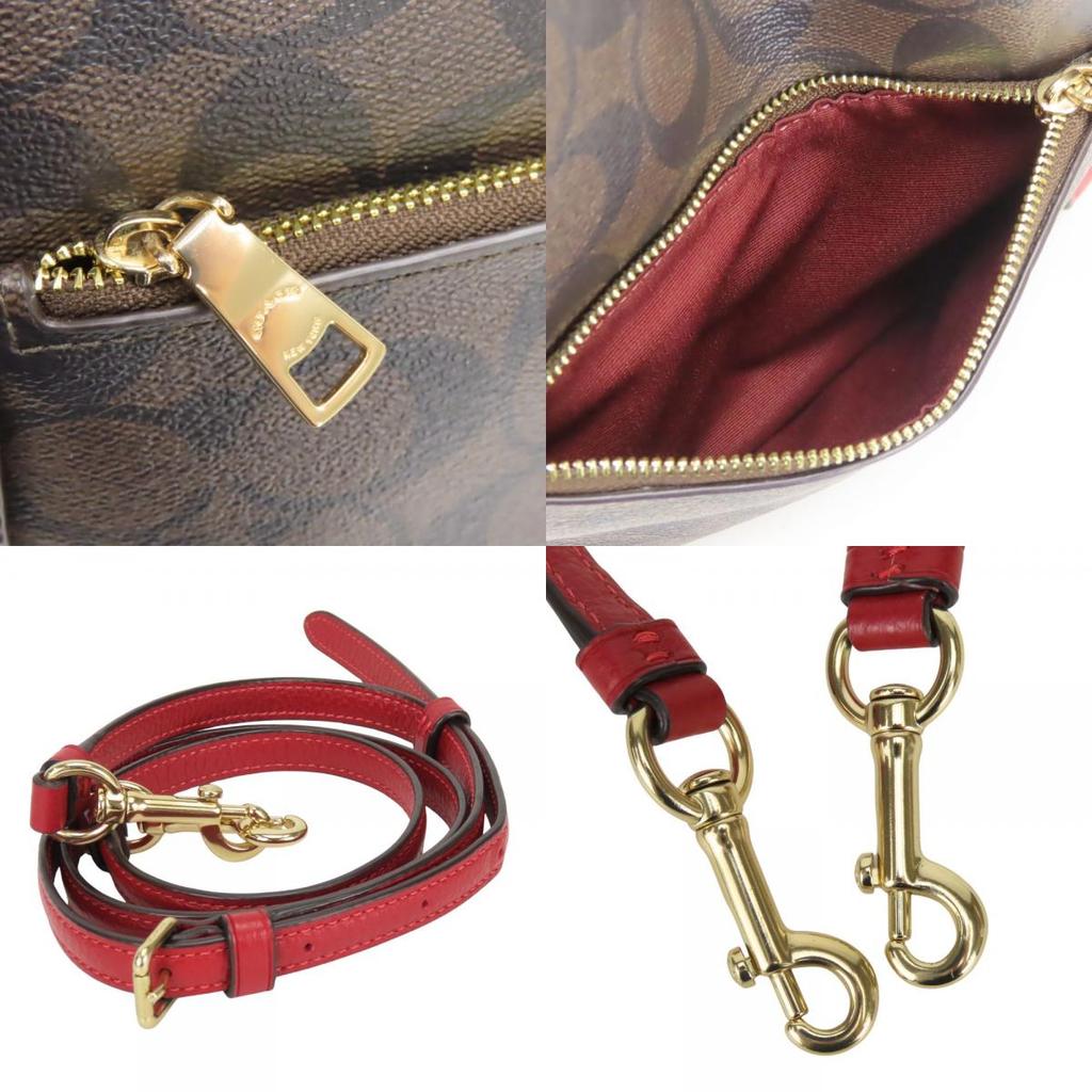 Used COACH Handbag Signature C6230 PVC/leather Brown Red Shoulder