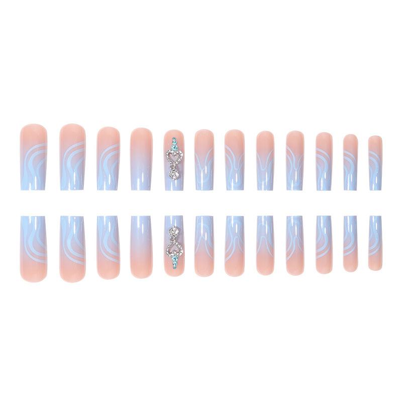 Ins Style Long Wear Armor Diamond Pendant Blue Gradual Change Line Fake Nail Patch Finished Nail Sticker Cross-border