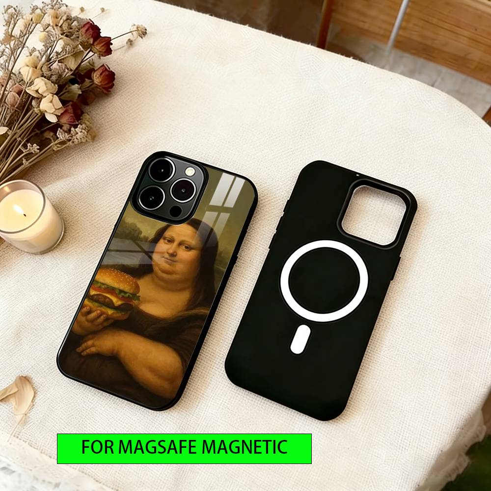 Humorous M-Mona L-Lisa Art Phone Case For iPhone17,16,15,14,13,12,11 Plus,Pro Magnetic For Magsafe Wireless Charging
