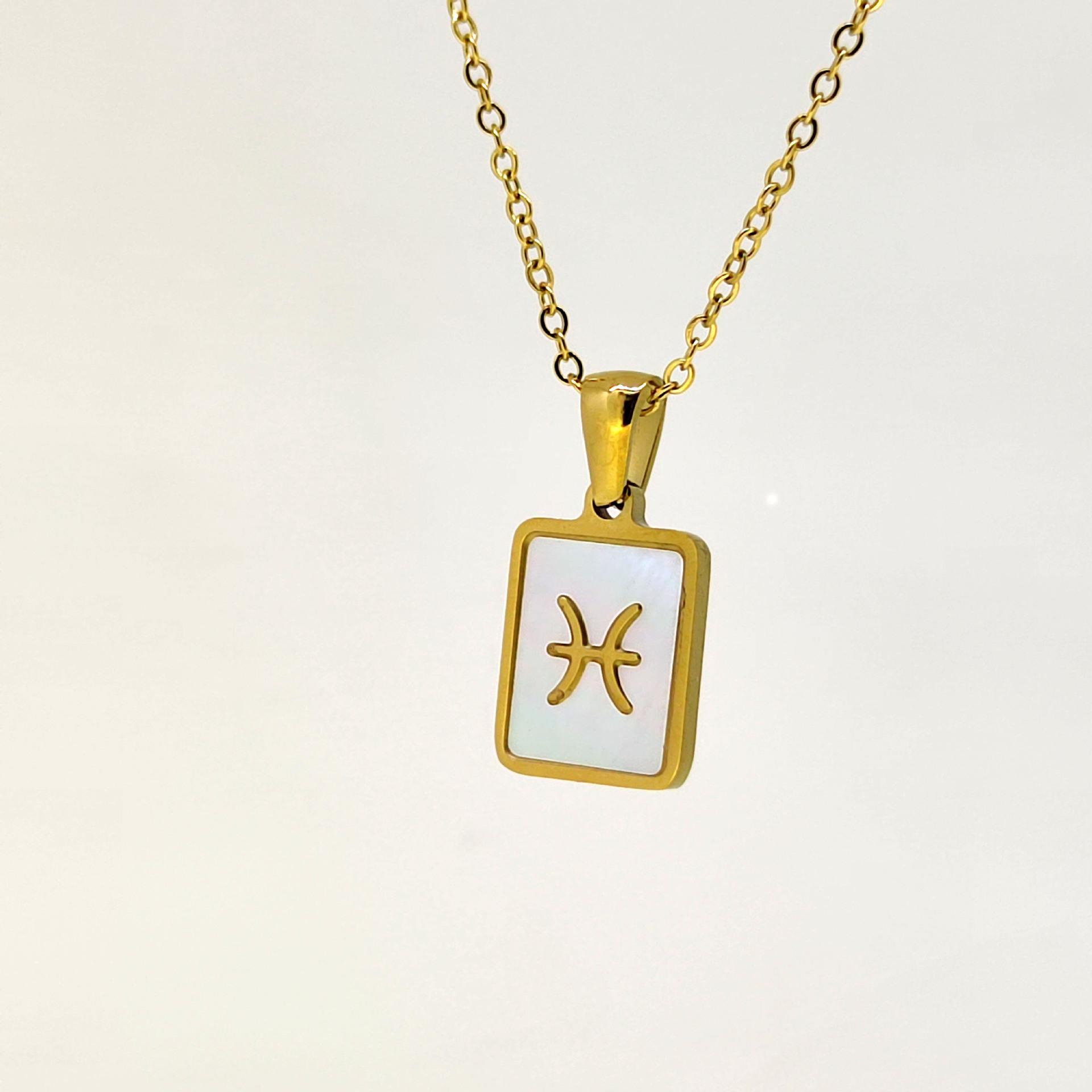 

1pc Shell Zodiac Sign Necklace, Stainless Steel Square Pendant With White Shell, Perfect For Women Pisces