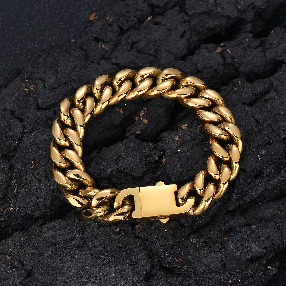 European And American Hip-Hop Stainless Steel Bracelet Spring Buckle Round Mill Encrypted Titanium Steel Men'S Bracelet Jewelry