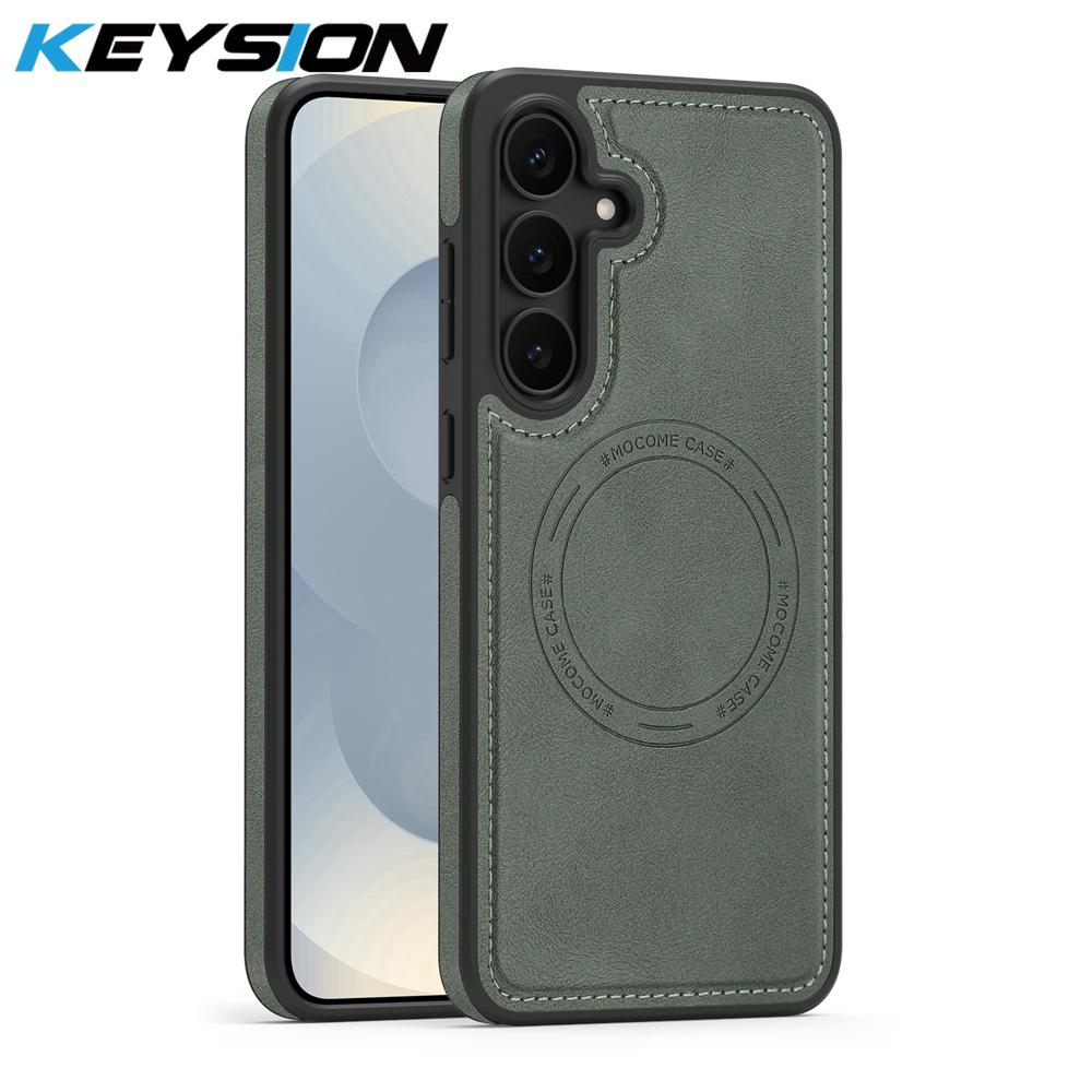 KEYSION Retro PU Leather Case for MagSafe for Samsung Galaxy S22 S23 S24 Ultra 5G S23+ S24 FE Magnetic Shockproof Phone Cover