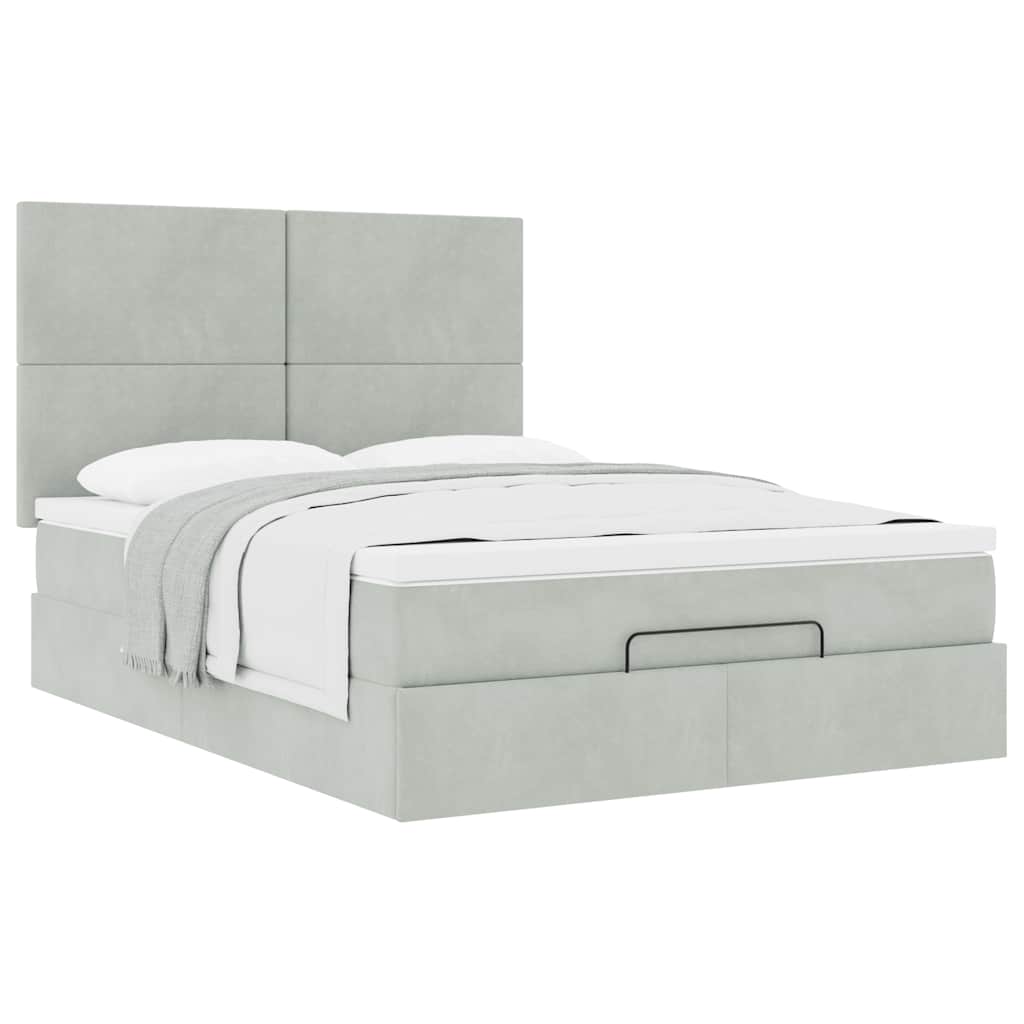 Ottoman Bed with Mattress In Light Grey 140 X 190 Cm Velvet