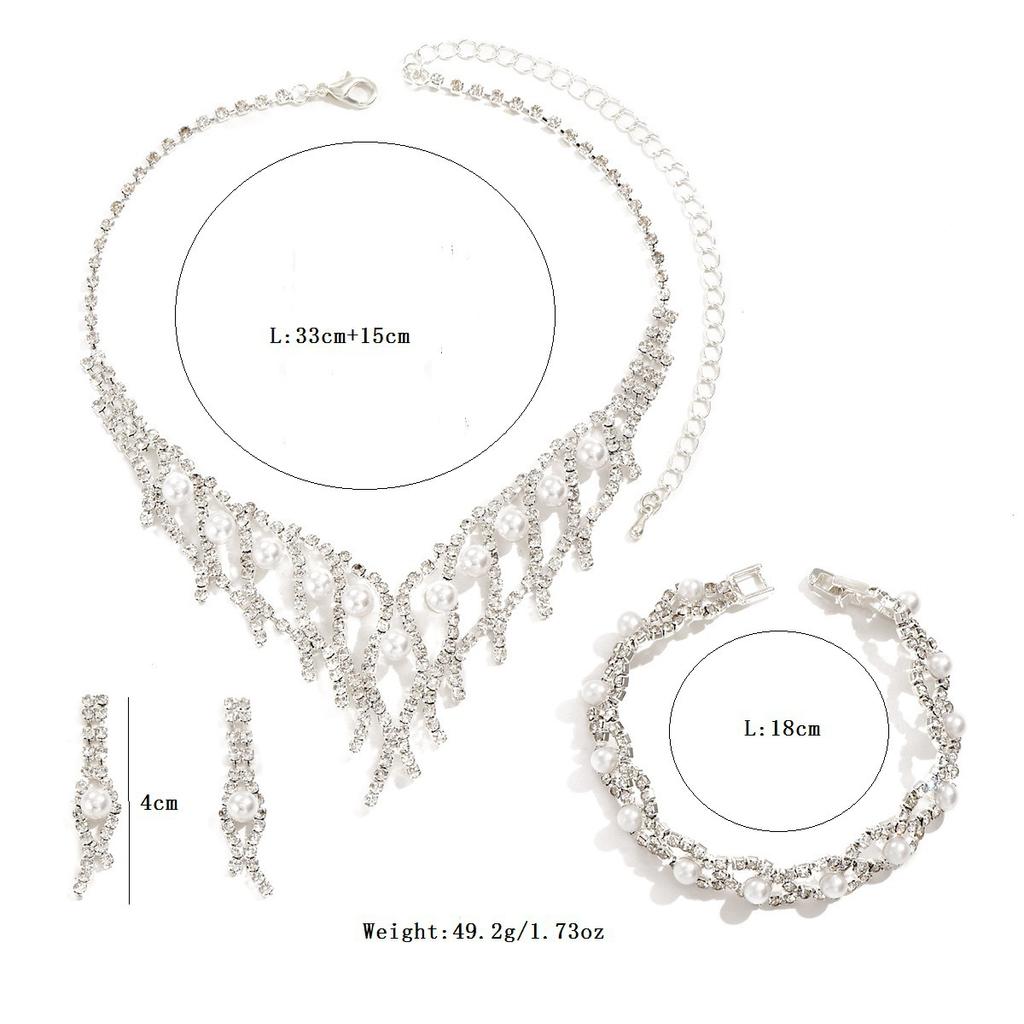 Fashion Bridal Dress Necklace Earrings Bracelet Three-piece Set Korean Rhinestone Wedding Necklace Claw Chain Rhinestone Necklace