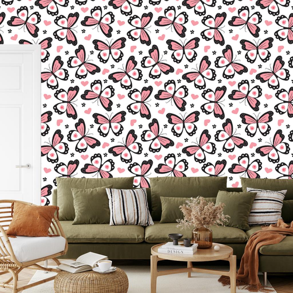 Butterflies, Hearts and Flowers Wallpaper for Living Room and Bedroom 50x1000