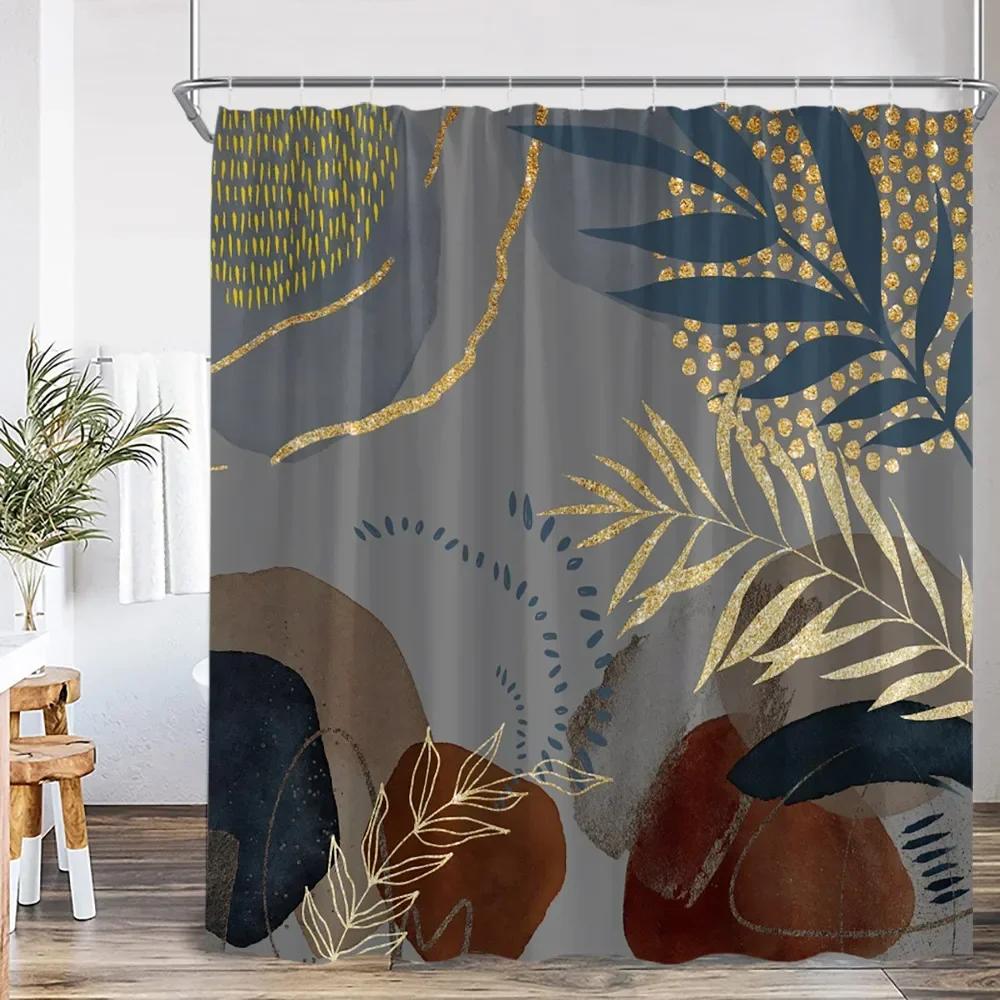 Nordic Ins Modern Abstract Shower Curtain Leaf Curtain Simple Line Bathroom Decoration Polyester Fabric Shower Curtain