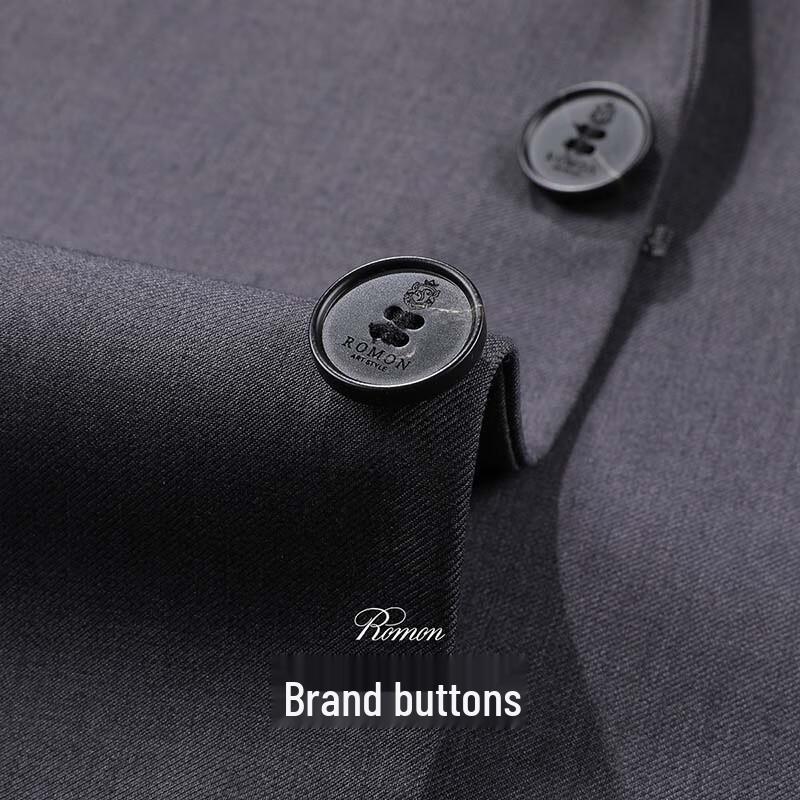ROMON Men's Dark Grey Two-Button Business Suit Jacket