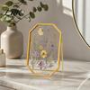 Press Footprint Frame Glass for Dried Flowers, Octagonal Metal Shadow Box with Floating Photo Clear Glass, Wall Hanging Plant Display Frame, DIY Craft