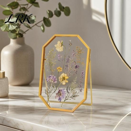 Press Footprint Frame Glass for Dried Flowers, Octagonal Metal Shadow Box with Floating Photo Clear Glass, Wall Hanging Plant Display Frame, DIY Craft