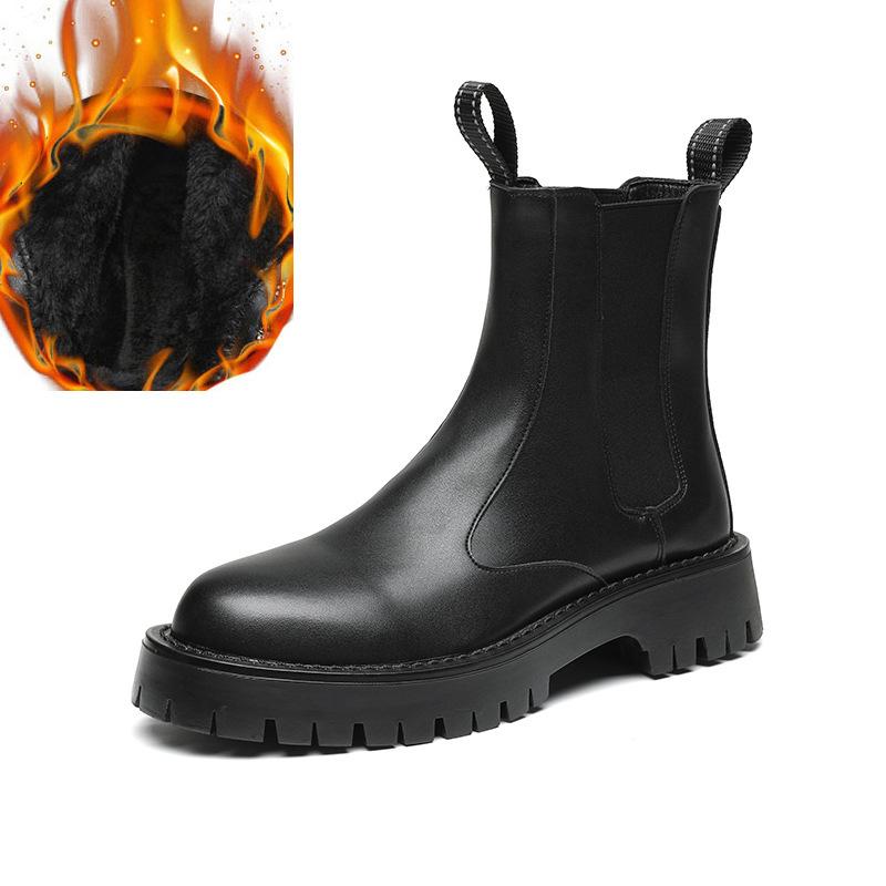 

plus size mens casual high chelsea boots black autumn winter shoes cowboy natural leather boot handsome platform long botas mans 280