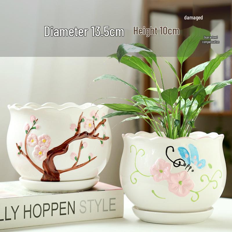 Simple Creative Ceramic Hanging Flower Pot with Tray - Large/Extra Large for Succulents and Green Pothos