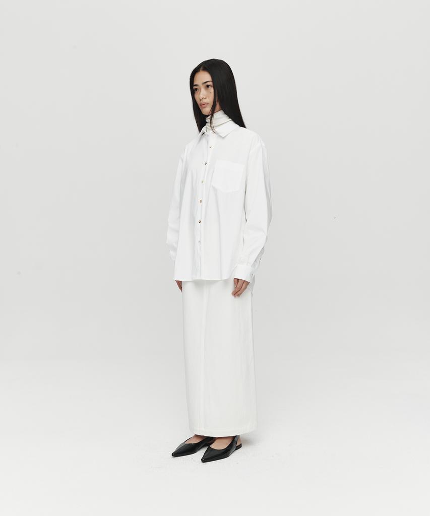 Hoite Refined Straight Twill Skirt (Off White)
