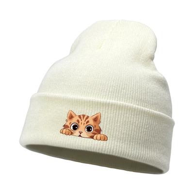Lovely Cat Print Unisex Winter Hats Knitted Hat For Woman Warm Knit Cap Beanie Perfect For Travelling One Size Fits All
