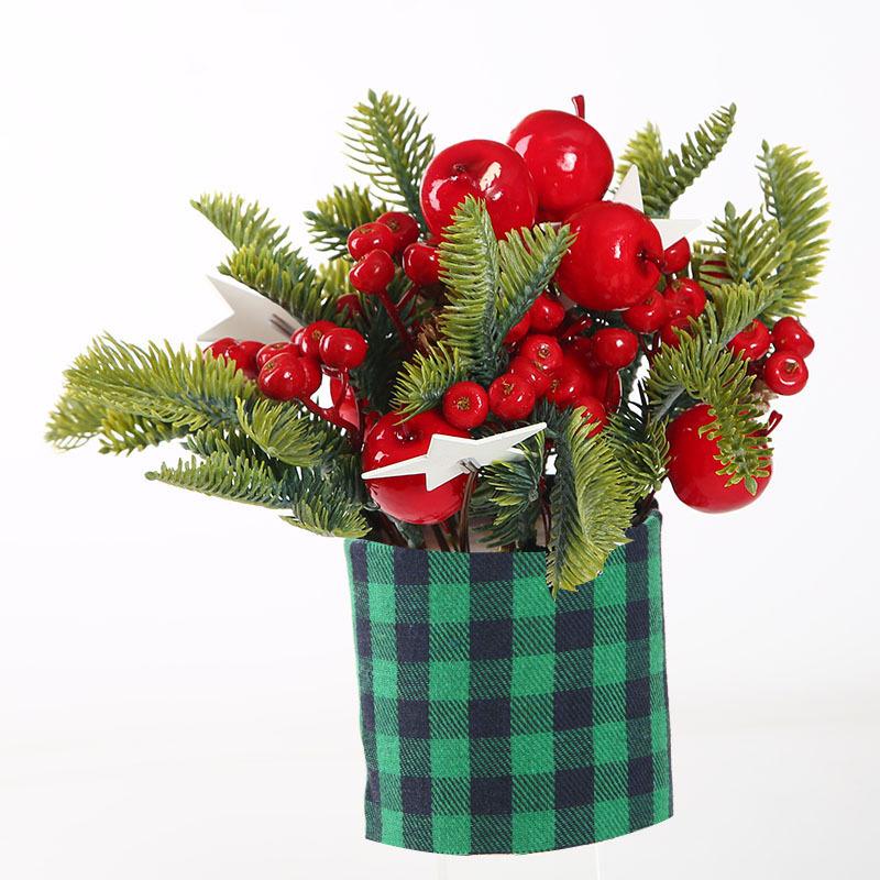 Christmas Decorations Mini Desktop Small Potted Plant Simulation Pe Plaid Plastic Pot Of The Same Style