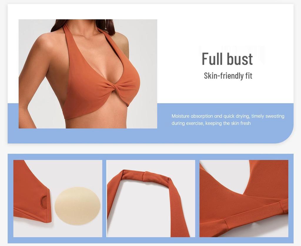 European & American Halter Push-Up Sports Bra - Nude Feel, Skin-Friendly Open Back Yoga Style, Women's Fashion YG-1005