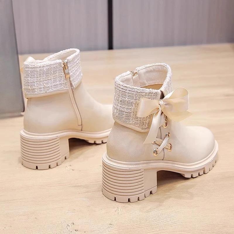 

Women Fall/Winter New Bow Femininity Small Booties for Adult Women Elegant Style Comfortable Wear Fashion Design 38