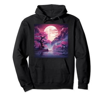 Sakura Splendor Japanese Castle Under the Moonlight Hoodie