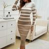 Women Patchwork Streetwear Dress Long Sleeve Knit Office Lady Elegant Dress Striped Bodycon Dress Fall Holiday Vestido