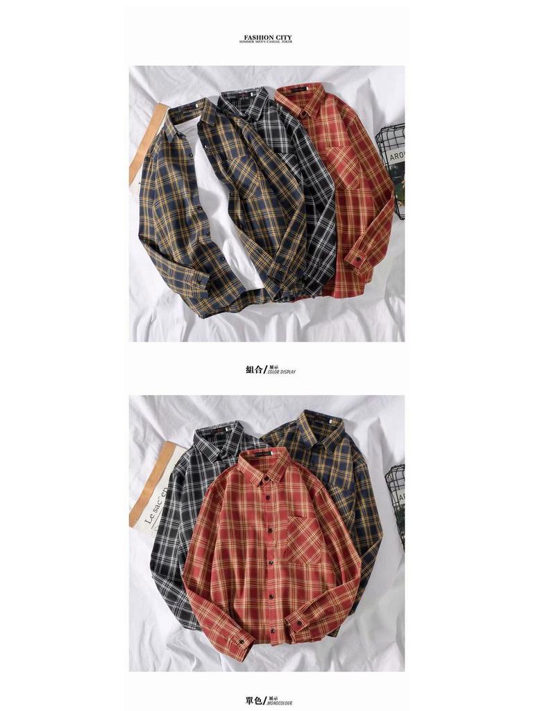 Men's Long-Sleeve Plaid Shirt - Trendy Hong Kong & Korean Style, Lightweight, Casual, Versatile Jacket for Spring & Autumn