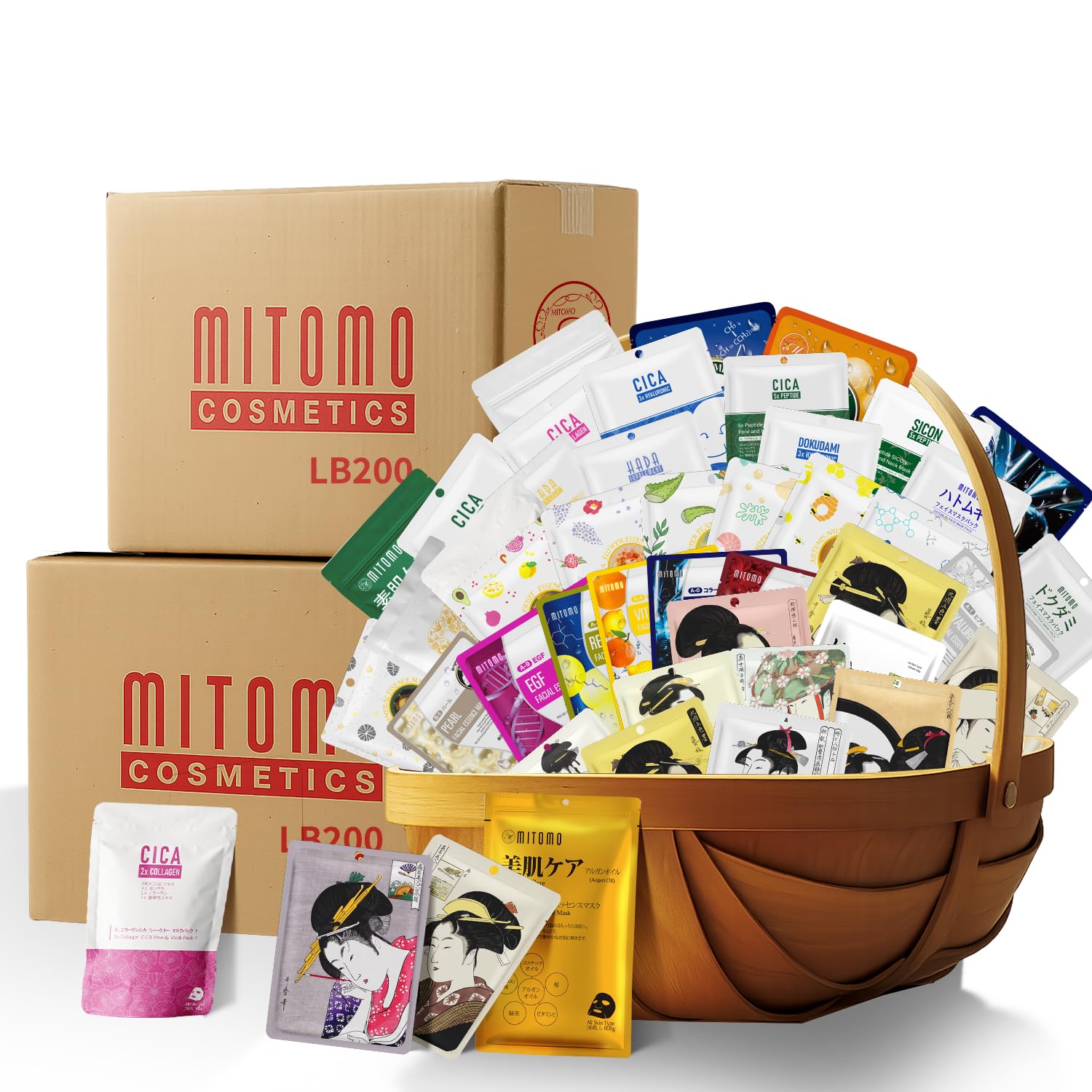 

MITOMO Value Lucky Made in Sheet Mask Packs Sheets x 2 400 Sheets per Large Moisturizing Face Randomly Selected from All Bag Japan,