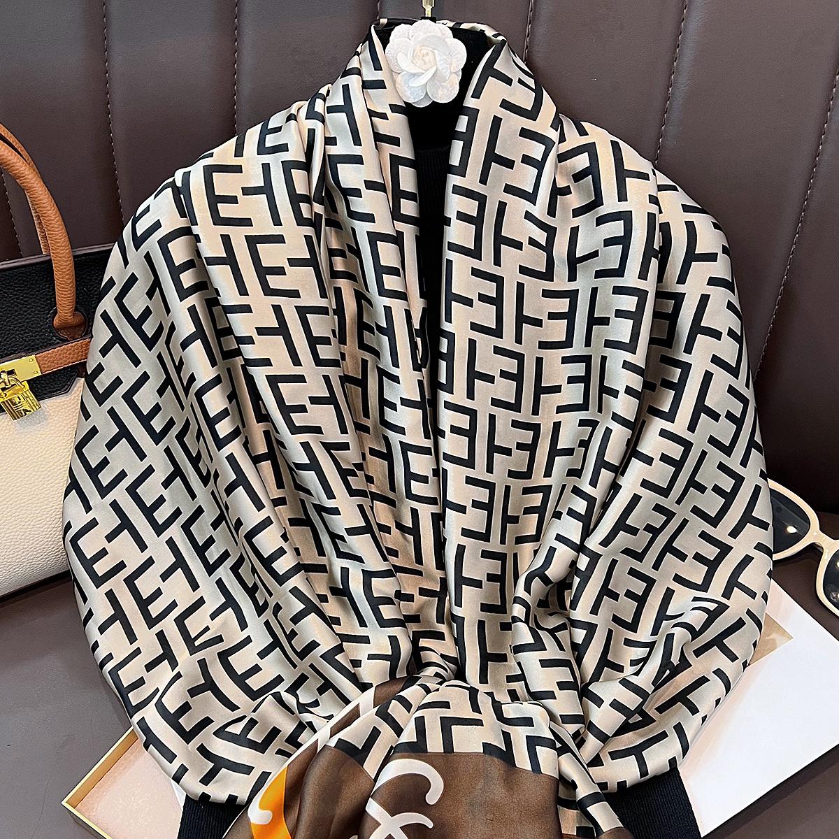 

New English alphabet simulation silk long scarf high-end temperament decorative silk scarf commuting outside shawl 180cm