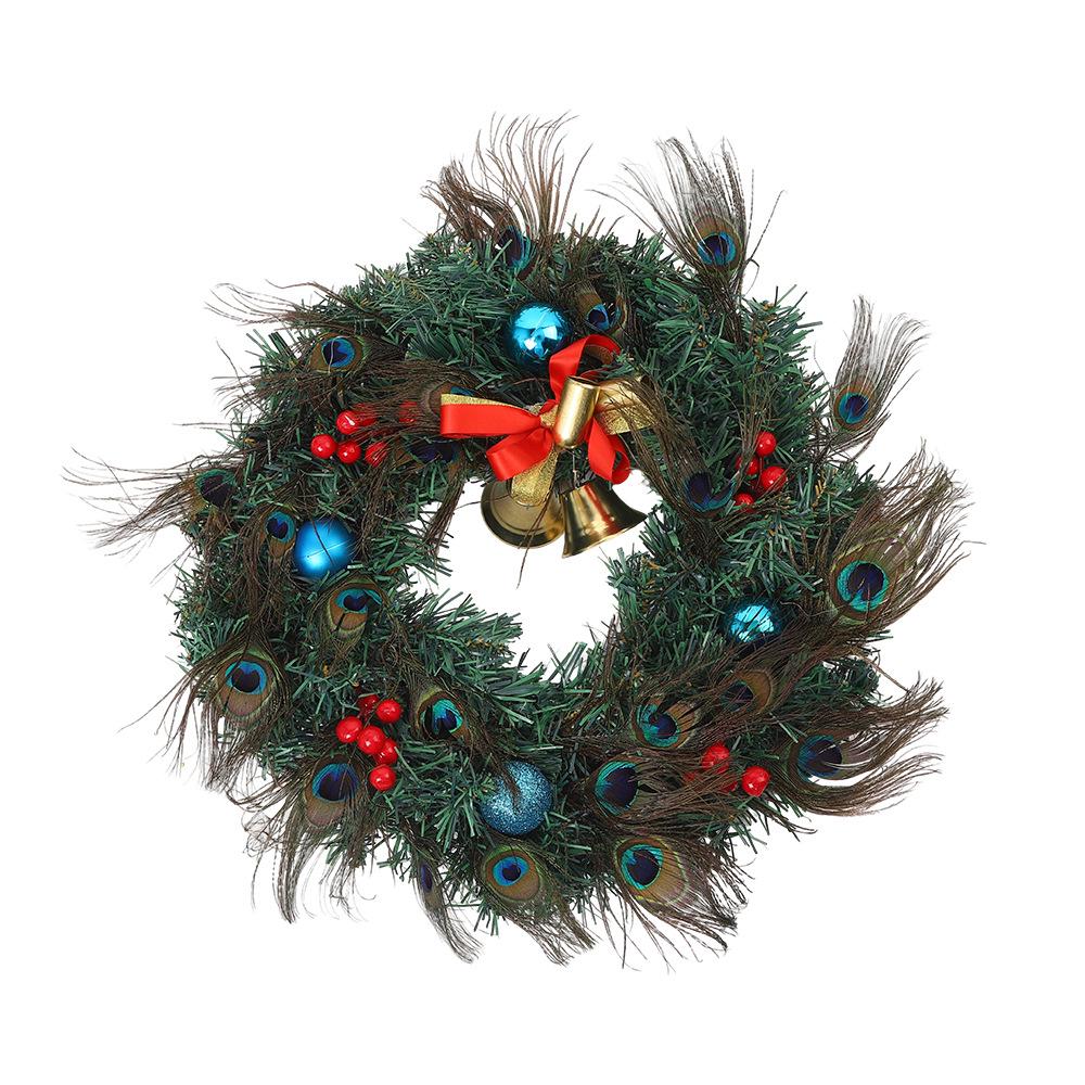 Peacock Feather Christmas Wreath with Bells - Door Hanger & Window Display Decor