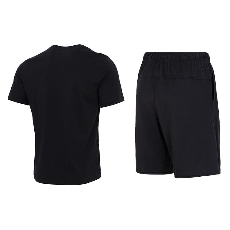 Nike Logo Round Neck Short Sleeve T-Shirt Loose Shorts Set Men Set Black AR4999-013+DV9329-010
